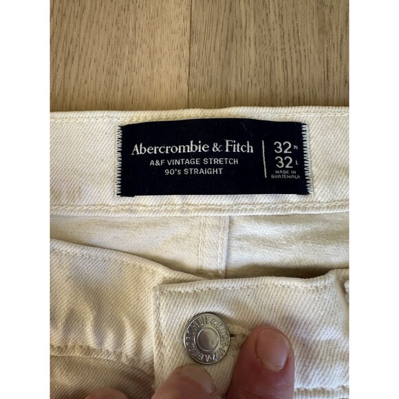 Abercrombie‎ & Fitch Jeans Men 32x32 Cream Speckled Vintage Stretch 90s Straight - Picture 3 of 11